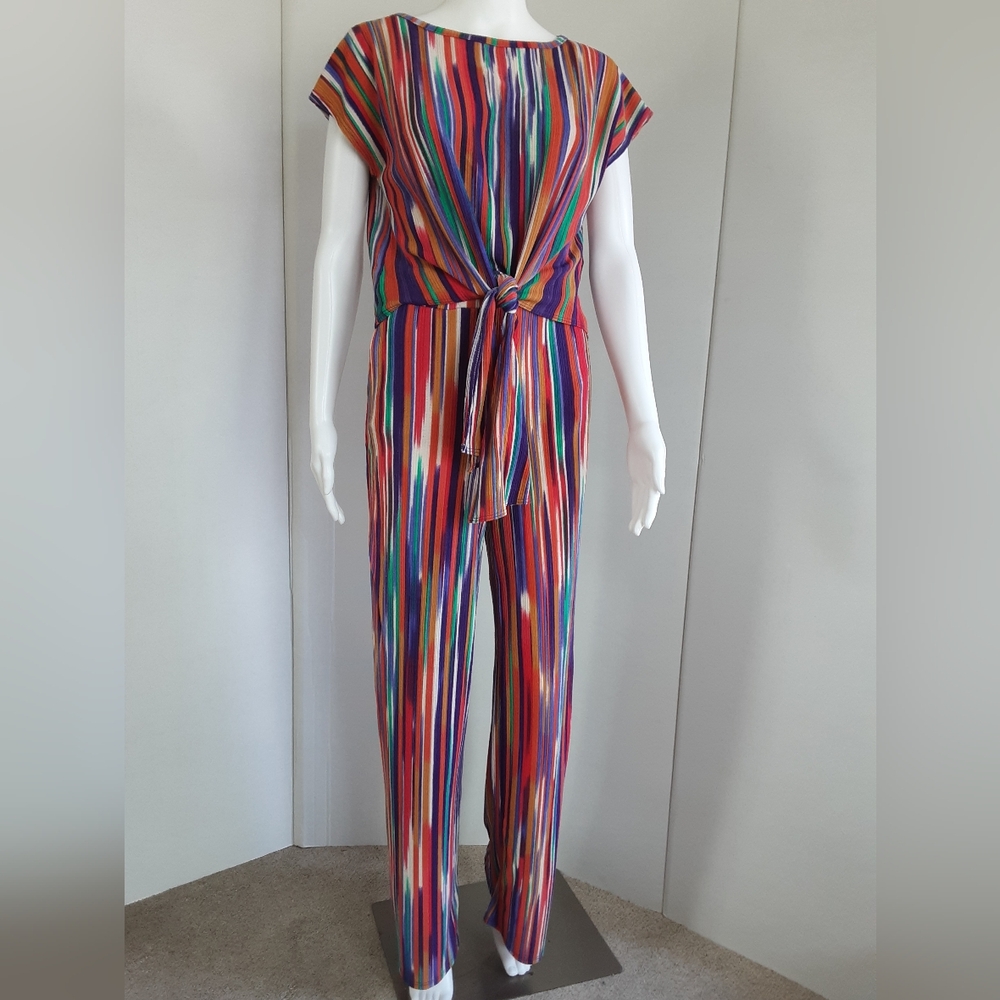 Good Time U.S.A. Los Angeles Hippie Orange Stripe Casual Wide Leg Pant Set Sz S